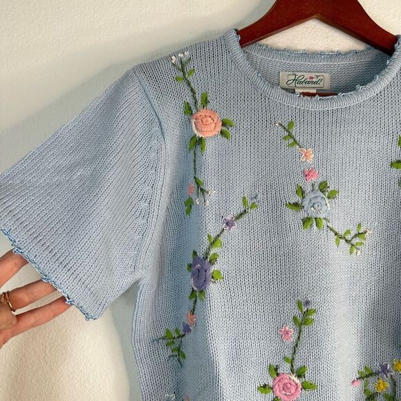 Vintage Haband Floral Embroidered Knit Sweater CottageCore GrannyCore Coquette - Picture 3 of 9